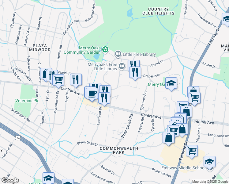 map of restaurants, bars, coffee shops, grocery stores, and more near in Charlotte