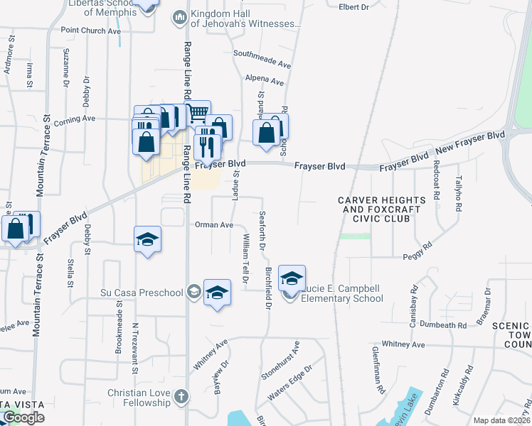 map of restaurants, bars, coffee shops, grocery stores, and more near 2759 Seaforth Cove in Memphis