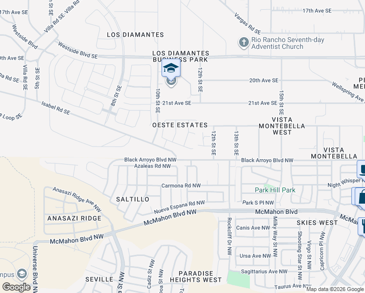 map of restaurants, bars, coffee shops, grocery stores, and more near 1016 Aspen Drive Southeast in Rio Rancho