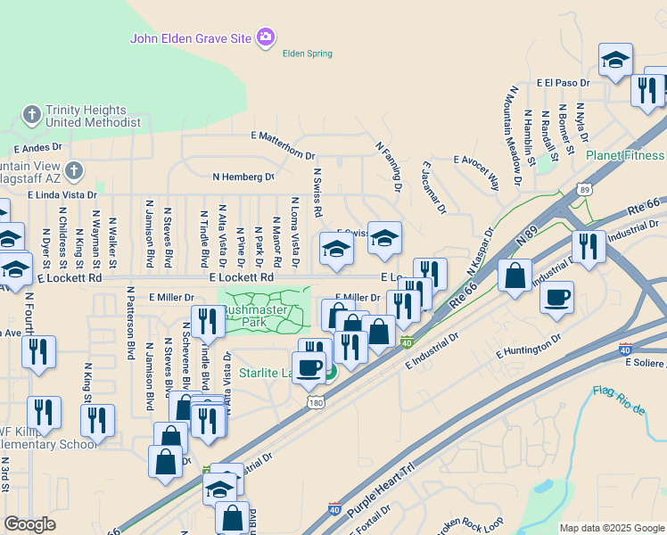map of restaurants, bars, coffee shops, grocery stores, and more near 3330 East Lockett Road in Flagstaff