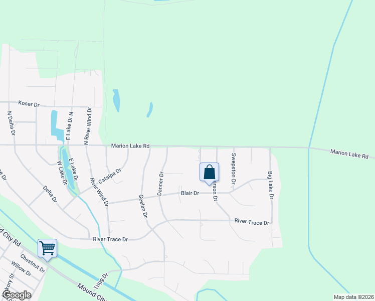 map of restaurants, bars, coffee shops, grocery stores, and more near 627 Big Lake Road in Marion