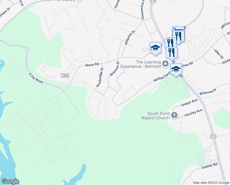 map of restaurants, bars, coffee shops, grocery stores, and more near 1101 Victoria Blake Lane in Belmont