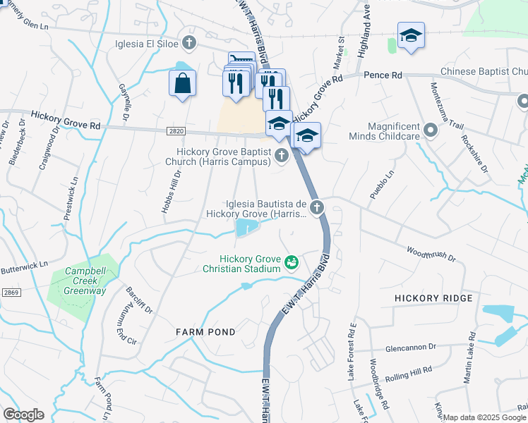 map of restaurants, bars, coffee shops, grocery stores, and more near 5010 Dogwood Place in Charlotte