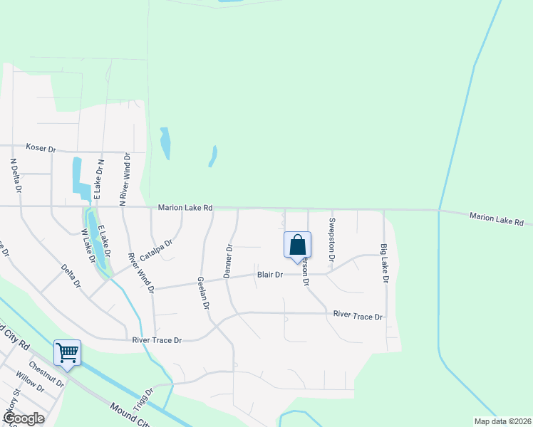 map of restaurants, bars, coffee shops, grocery stores, and more near 627 Big Lake Road in Marion