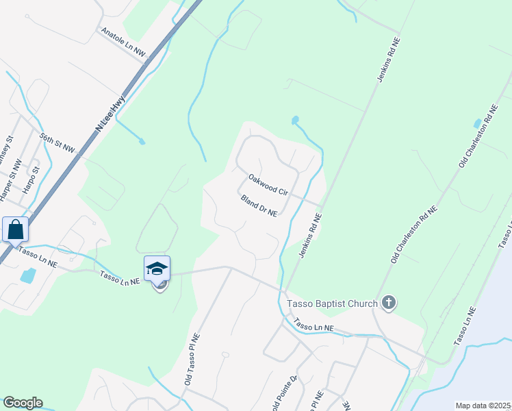 map of restaurants, bars, coffee shops, grocery stores, and more near 222 Bland Drive Northeast in Cleveland