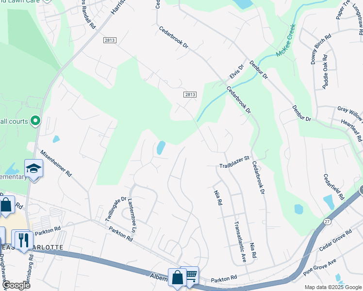 map of restaurants, bars, coffee shops, grocery stores, and more near 7636 Grandview Ridge Drive in Charlotte
