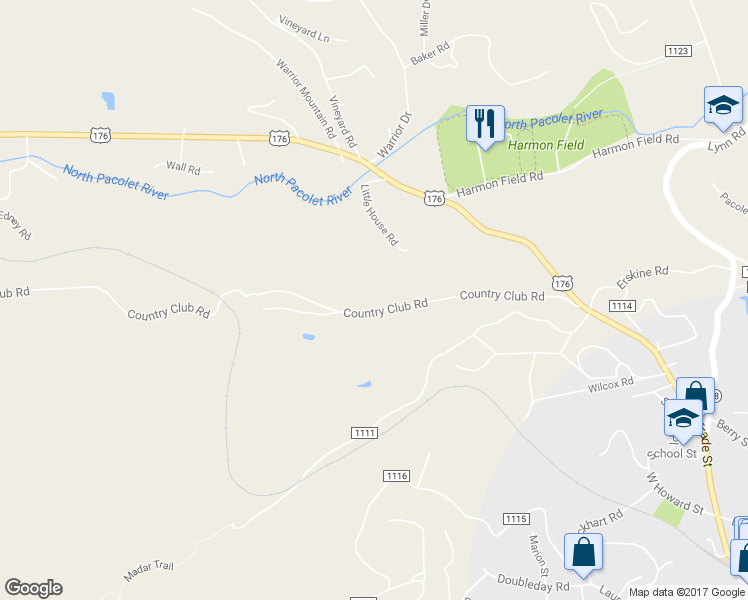 map of restaurants, bars, coffee shops, grocery stores, and more near 506 Country Club Road in Tryon