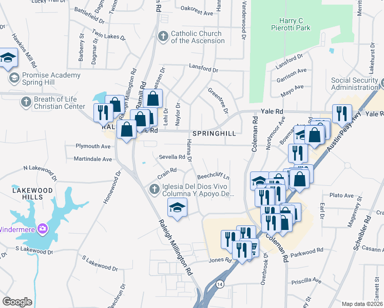 map of restaurants, bars, coffee shops, grocery stores, and more near 3407 Hocker Hedge Cove in Memphis
