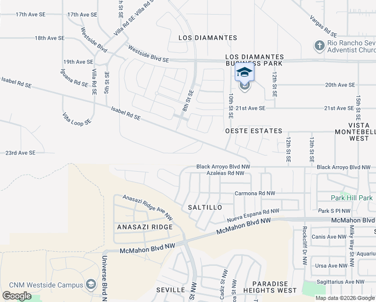 map of restaurants, bars, coffee shops, grocery stores, and more near 6347 Azaleas Road Northwest in Albuquerque