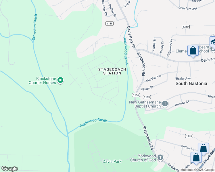 map of restaurants, bars, coffee shops, grocery stores, and more near 2750 Penny Park Drive in Gastonia