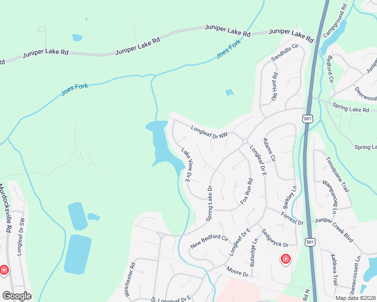 map of restaurants, bars, coffee shops, grocery stores, and more near 135 Lake View Drive East in Pinehurst