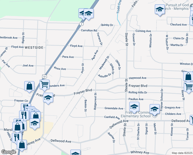 map of restaurants, bars, coffee shops, grocery stores, and more near 1328 Haywood Avenue in Memphis