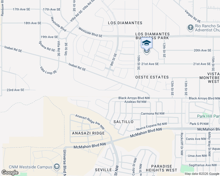 map of restaurants, bars, coffee shops, grocery stores, and more near 6347 Azaleas Road Northwest in Albuquerque