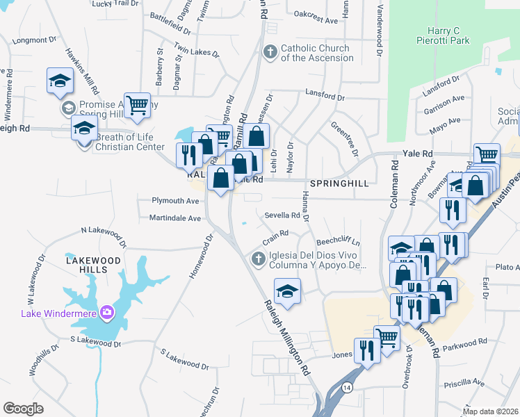 map of restaurants, bars, coffee shops, grocery stores, and more near 4155 Sevella Road in Memphis