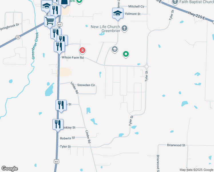 map of restaurants, bars, coffee shops, grocery stores, and more near 32 Golden Leaf Drive in Greenbrier