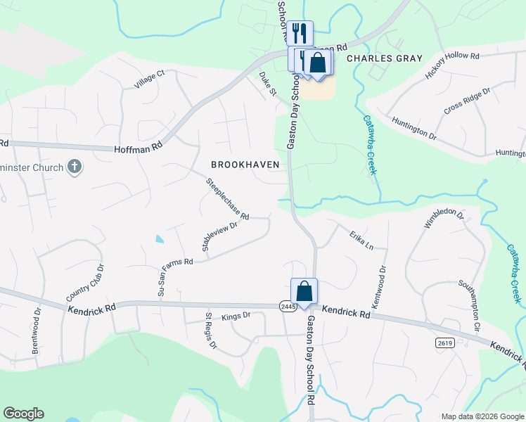 map of restaurants, bars, coffee shops, grocery stores, and more near 2715 Steeplechase Road in Gastonia