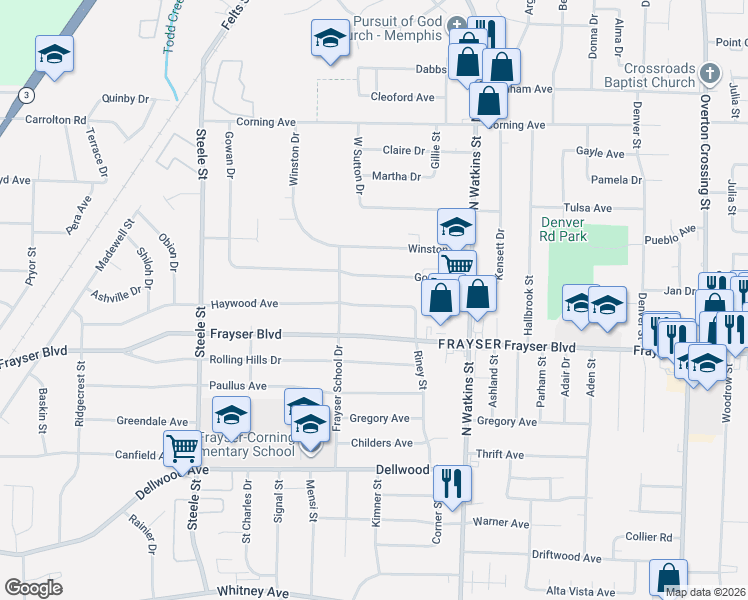 map of restaurants, bars, coffee shops, grocery stores, and more near 1691 Haywood Avenue in Memphis