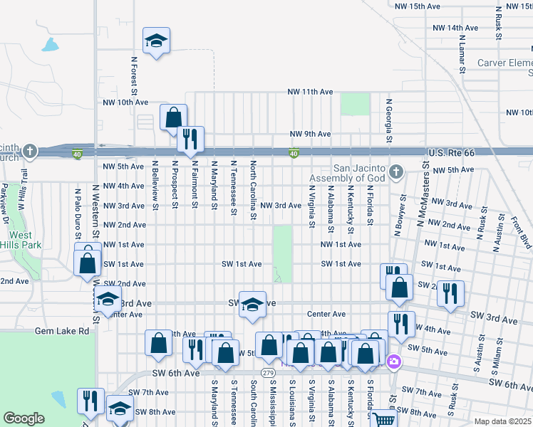 map of restaurants, bars, coffee shops, grocery stores, and more near 3301-3399 Northwest 2nd Avenue in Amarillo
