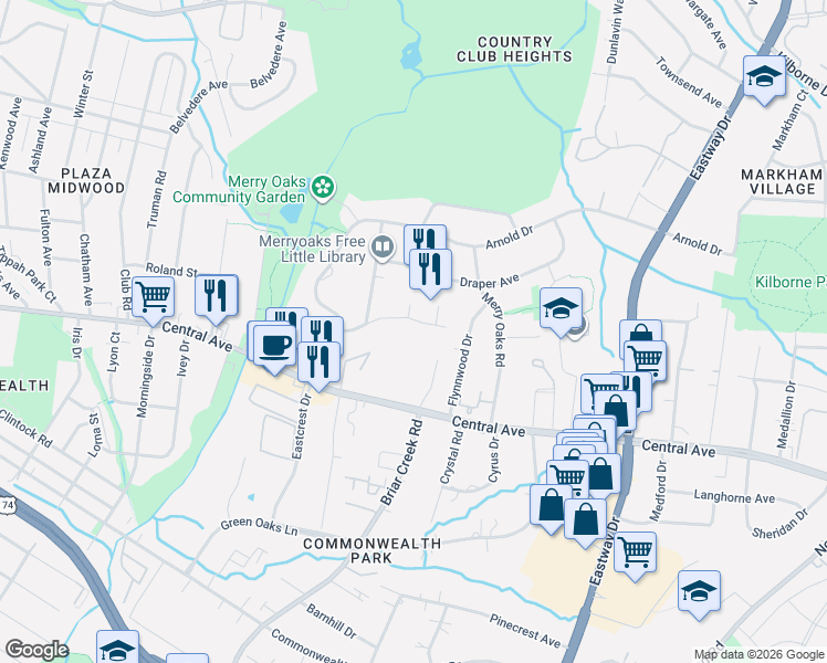 map of restaurants, bars, coffee shops, grocery stores, and more near in Charlotte