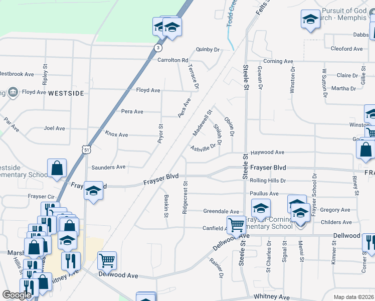 map of restaurants, bars, coffee shops, grocery stores, and more near 1328 Haywood Avenue in Memphis