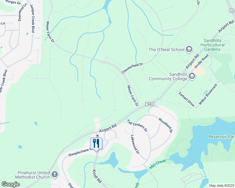 map of restaurants, bars, coffee shops, grocery stores, and more near 107 Chesterfield Drive in Pinehurst