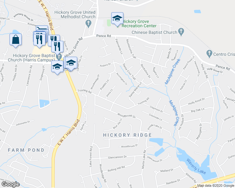 map of restaurants, bars, coffee shops, grocery stores, and more near 6627 Goldfinch Road in Charlotte