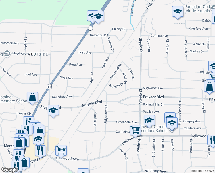 map of restaurants, bars, coffee shops, grocery stores, and more near 1328 Haywood Avenue in Memphis