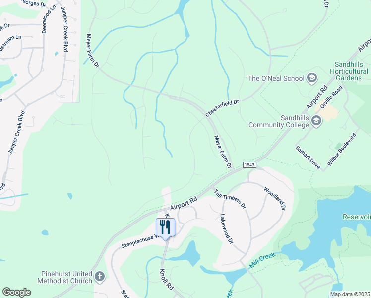 map of restaurants, bars, coffee shops, grocery stores, and more near 112 Chesterfield Drive in Pinehurst