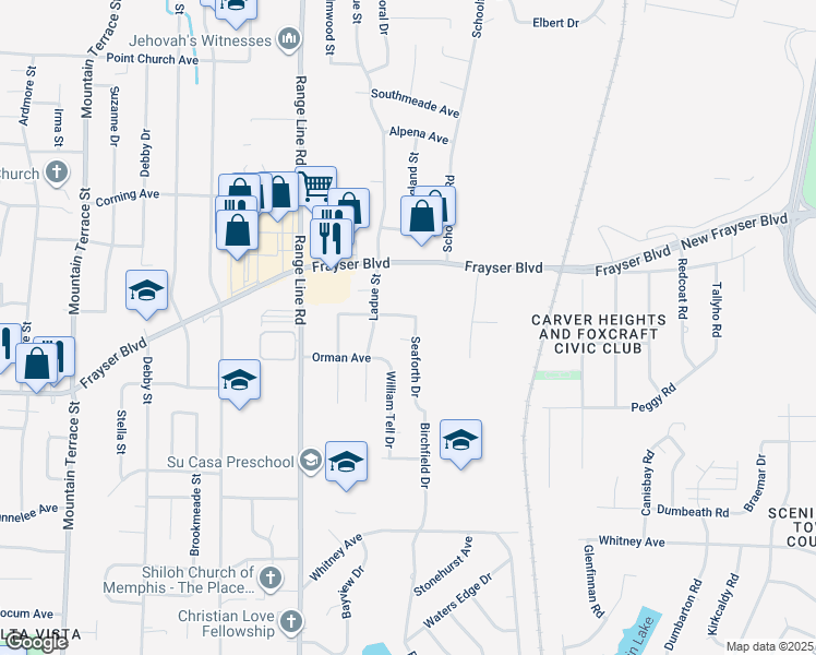map of restaurants, bars, coffee shops, grocery stores, and more near 2759 Seaforth Cove in Memphis