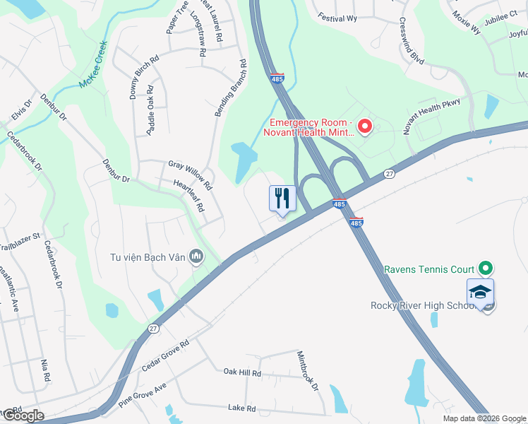 map of restaurants, bars, coffee shops, grocery stores, and more near 12121 Lemmond Farm Dr in Charlotte