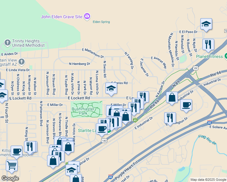 map of restaurants, bars, coffee shops, grocery stores, and more near 3330 East Lockett Road in Flagstaff