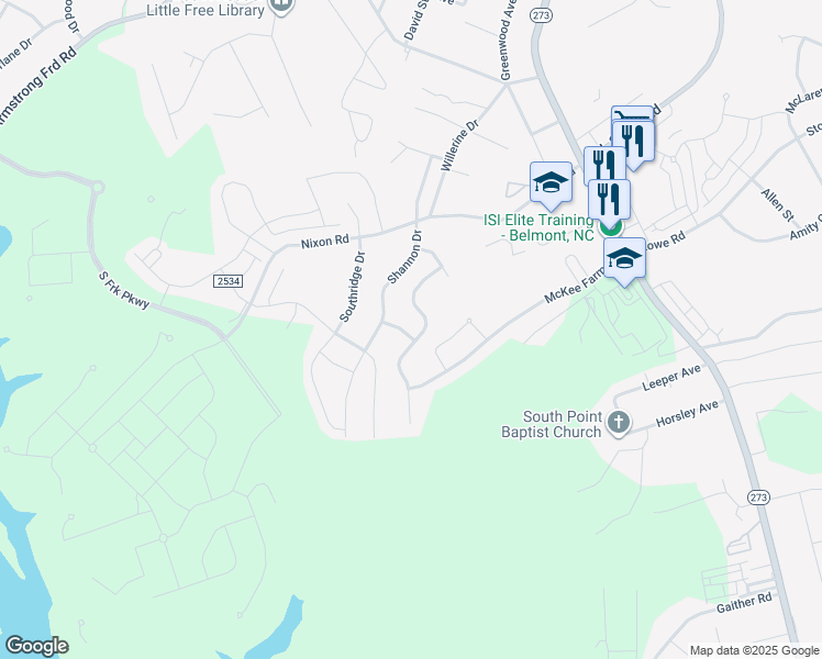map of restaurants, bars, coffee shops, grocery stores, and more near 1007 Bailey Kendall Way in Belmont