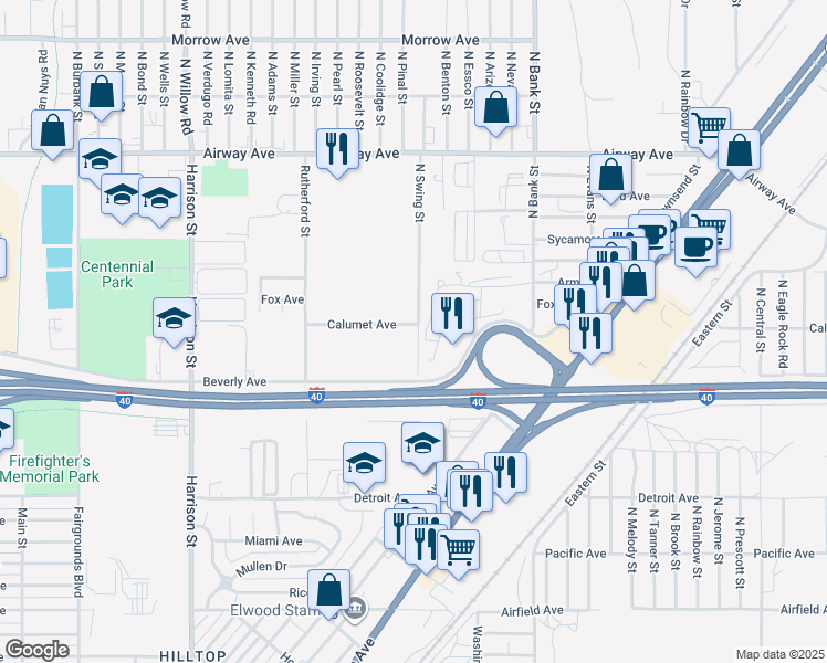 map of restaurants, bars, coffee shops, grocery stores, and more near 3265 North Swing Street in Kingman
