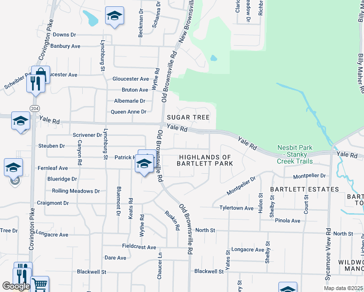 map of restaurants, bars, coffee shops, grocery stores, and more near 3448 Peyton Randolph Cove in Bartlett