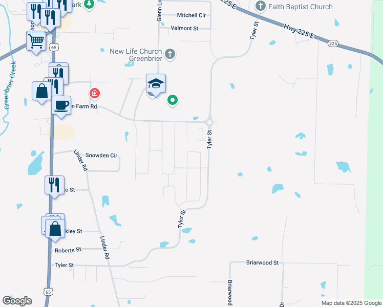 map of restaurants, bars, coffee shops, grocery stores, and more near 19 Dunwood Drive in Greenbrier