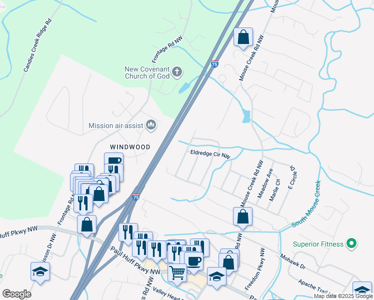 map of restaurants, bars, coffee shops, grocery stores, and more near 4647 Ridgeview Avenue Northwest in Cleveland