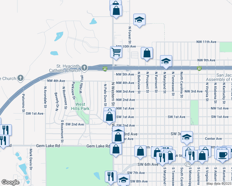 map of restaurants, bars, coffee shops, grocery stores, and more near 307 North Independence Street in Amarillo