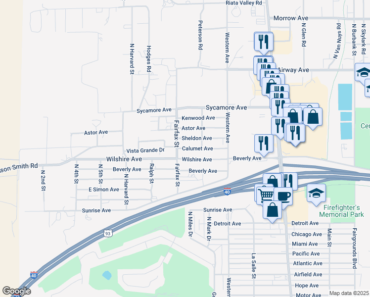 map of restaurants, bars, coffee shops, grocery stores, and more near 911 Sheldon Avenue in Kingman