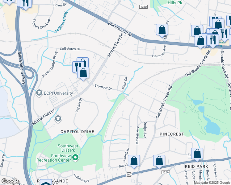 map of restaurants, bars, coffee shops, grocery stores, and more near 3112 Seymour Drive in Charlotte