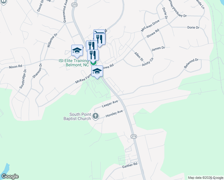 map of restaurants, bars, coffee shops, grocery stores, and more near 1013 South Point Road in Belmont
