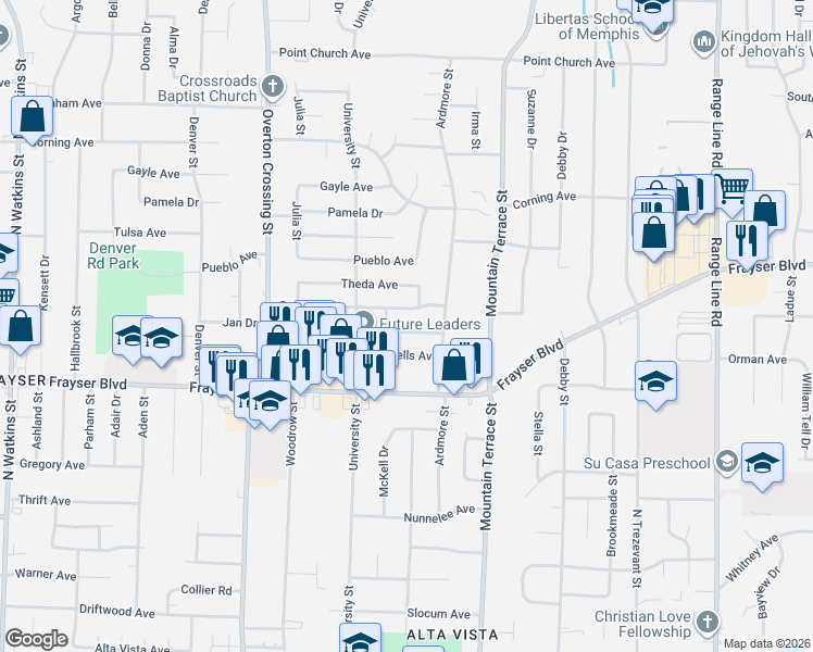 map of restaurants, bars, coffee shops, grocery stores, and more near 2270 Cassie Avenue in Memphis