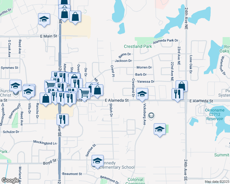 map of restaurants, bars, coffee shops, grocery stores, and more near 1602 Vanessa Drive in Norman