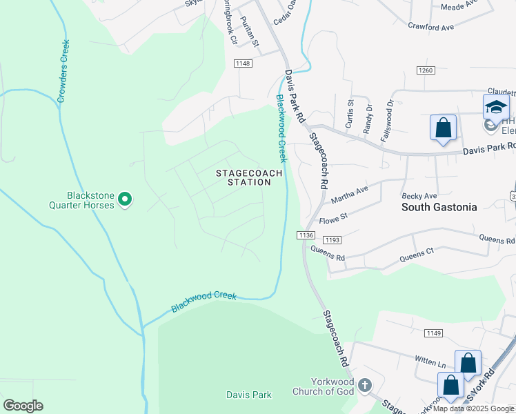 map of restaurants, bars, coffee shops, grocery stores, and more near 2750 Penny Park Drive in Gastonia