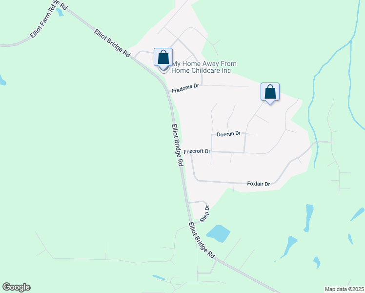 map of restaurants, bars, coffee shops, grocery stores, and more near 930 Elliot Bridge Road in Fayetteville