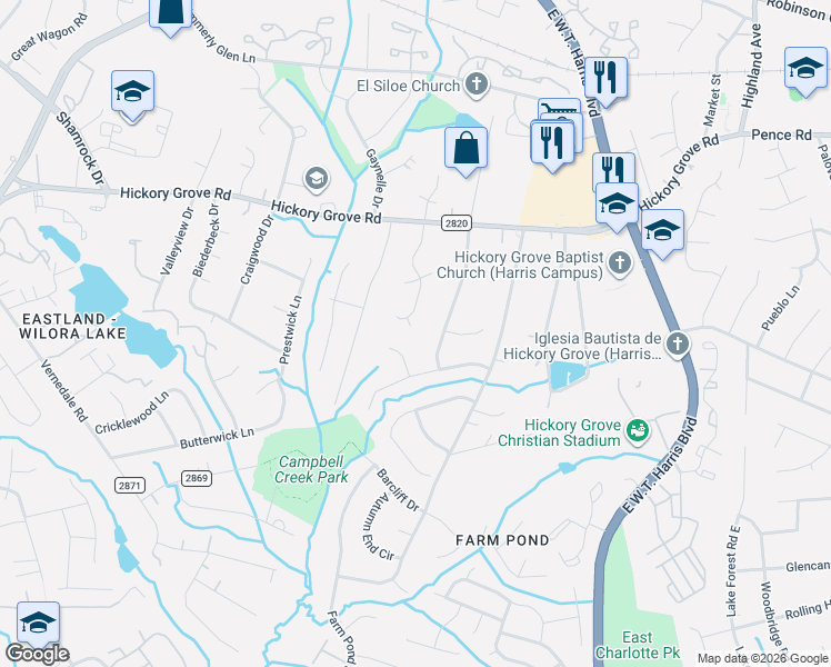 map of restaurants, bars, coffee shops, grocery stores, and more near in Charlotte