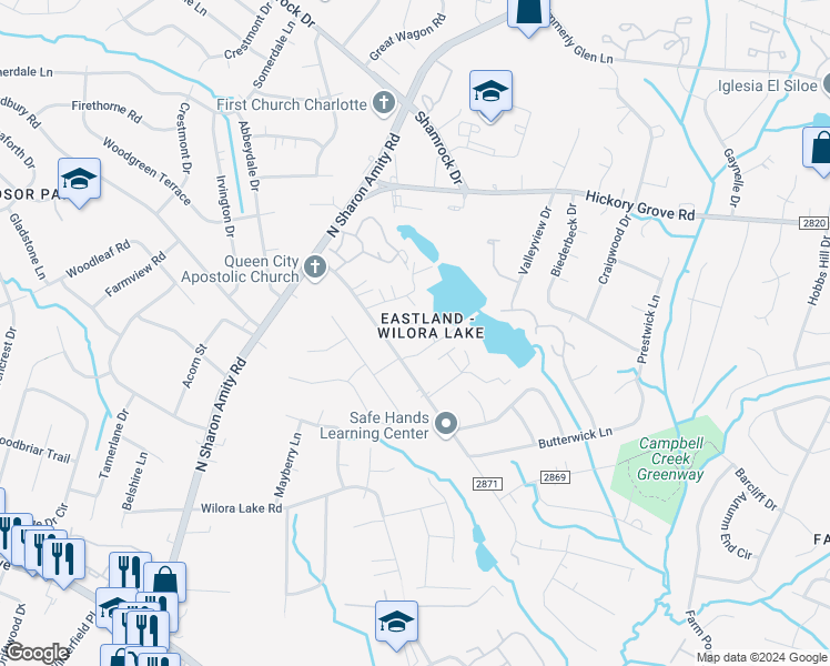 map of restaurants, bars, coffee shops, grocery stores, and more near in Charlotte