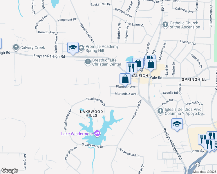 map of restaurants, bars, coffee shops, grocery stores, and more near 3858 Frayser-Raleigh Road in Memphis