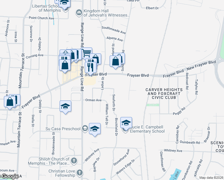 map of restaurants, bars, coffee shops, grocery stores, and more near 2770 McGregor Avenue in Memphis