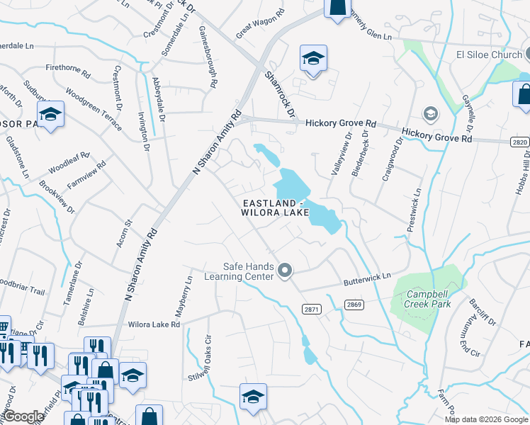 map of restaurants, bars, coffee shops, grocery stores, and more near in Charlotte