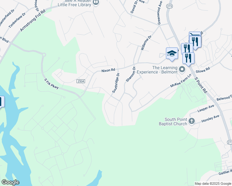 map of restaurants, bars, coffee shops, grocery stores, and more near 1931 Southridge Drive in Belmont